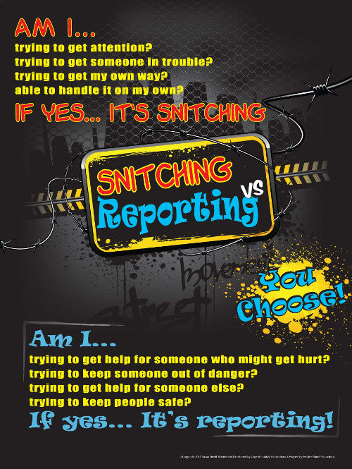 Snitching vs. Reporting Poster with Lesson Plan